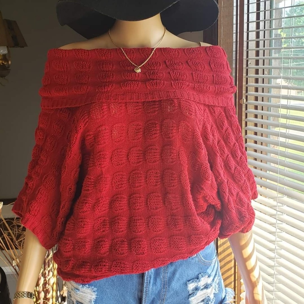 Red Off shoulder sweater knitted